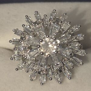 Elegant Silver Crystal Burst Ring